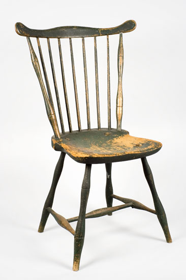 Matched Pair, Fan-Back Windsor Side Chairs, Massachusetts Likely Original Green Paint, entire view 2